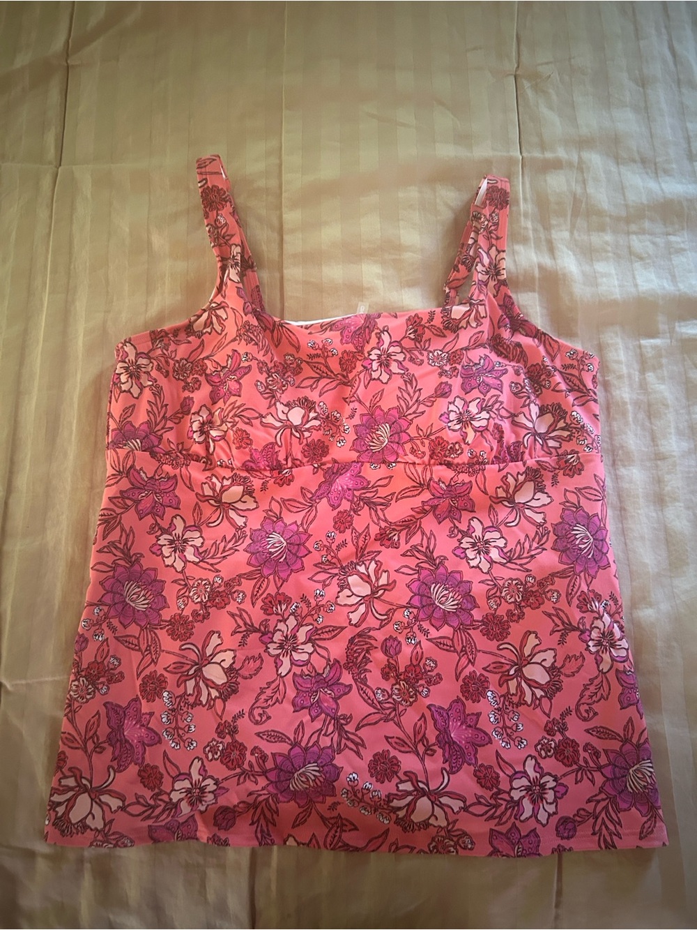 Lands' End Pink Floral Swim Camisole with Purple Accents